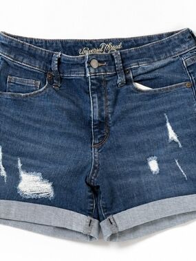 Universal Thread Dark Blue Distressed Rolled-Hem Jean Shorts 4/27